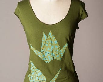SUMMER SALE womens shirt, paper crane shirt, origami shirt, good luck gift