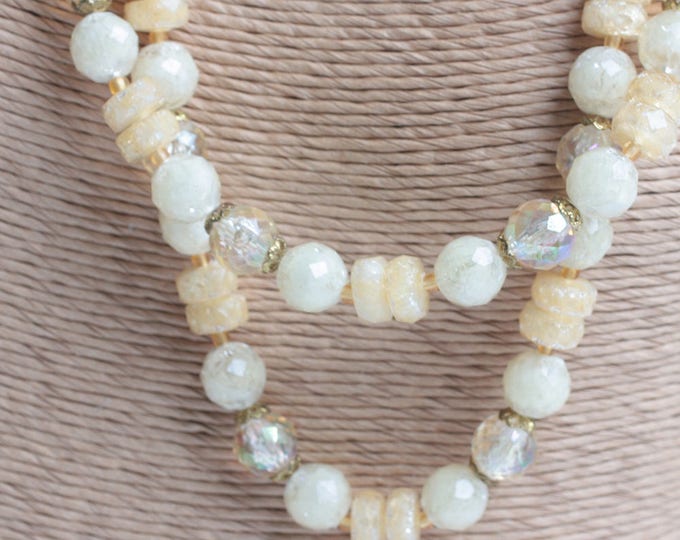 Two Strand Necklace Pale Yellow and Frosted White Beads West Germany Vintage