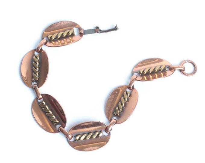 Copper Oval Link Bracelet with Decorated Links Vintage