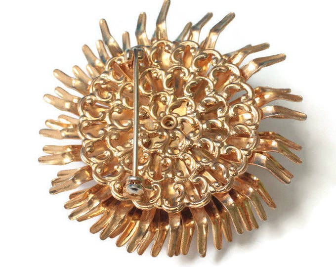 Starburst Brooch Rhinestone Center Dimensional Mid Century Vintage