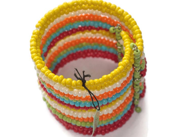 Multi Color Bead Wrap Bracelet Expansion Cuff 2 Inches Wide Original Tag