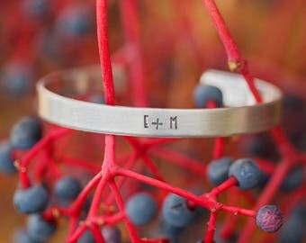 Custom Cuff Bracelet/ Silver Cuff Bracelet/ Couples Initial Jewelry/ Soulmates Jewelry/ Silver Bracelet/ Bracelet with Initials