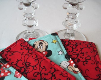 Minnie Mouse Coasters Reversible set 4 or 6 Disney Coasters Minnie Mouse Mug Rugs Disney table decor Disney gift