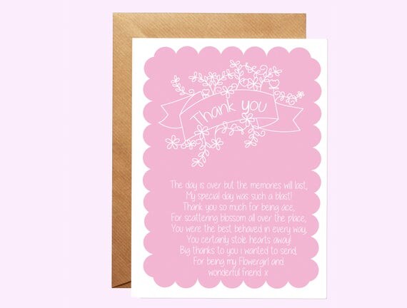 Flower girl Thank You Card Flower-girl Gift Flowergirl Poem