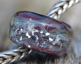 Silver Core Options - Unique Handmade Lampwork European Charm Bead with Silver Glass and Glitter - Fits all charm bracelets