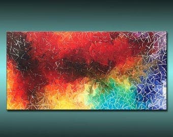 ORIGINAL Abstract Contemporary Colorful Textured Painting by Henry Parsinia Large 48x24