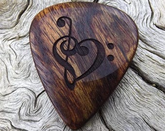 Wood Guitar Pick - Premium Handmade Quality - Caribbean Rosewood - Laser Engraved On Each Side - No Stock Photos - Actual Pick
