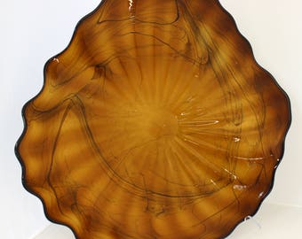 Beautiful Hand Blown Glass Art Wall Platter Bowl 7808 brown marble SECOND ONEIL