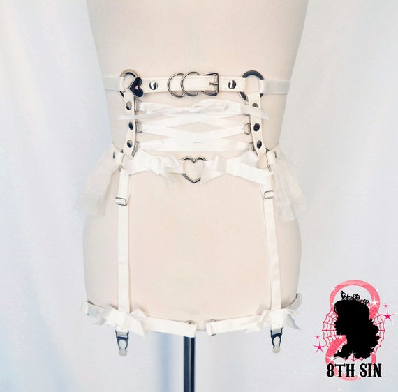 White Faux Leather Corset Garter Belt White Corset Lacing