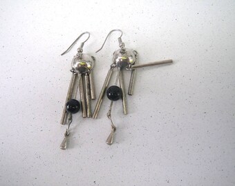 Wind Chime Earrings - Dangly - Silver and Black