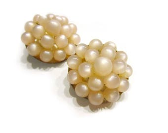 Vintage Pink Moonglow Clip Earrings Beaded Vintage Clip On Earrings Under 5 Jewelry Gift Idea for Her for Mom