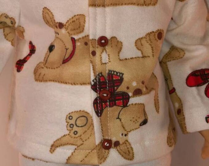 Flannel puppy print doll pajamas fits 18 inch dolls l girl or boy