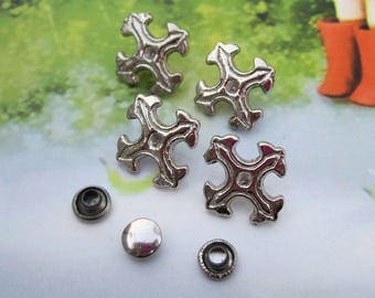 50 studs and spikes, metal studs, Cross spike stud, Cross studs, silver metal Cross studs, cross spike, jewelry studs for decoration 17x18mm