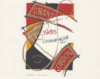 1992 lithograph Mumm champagne brut Grand Cordon 1985 signed limited edition