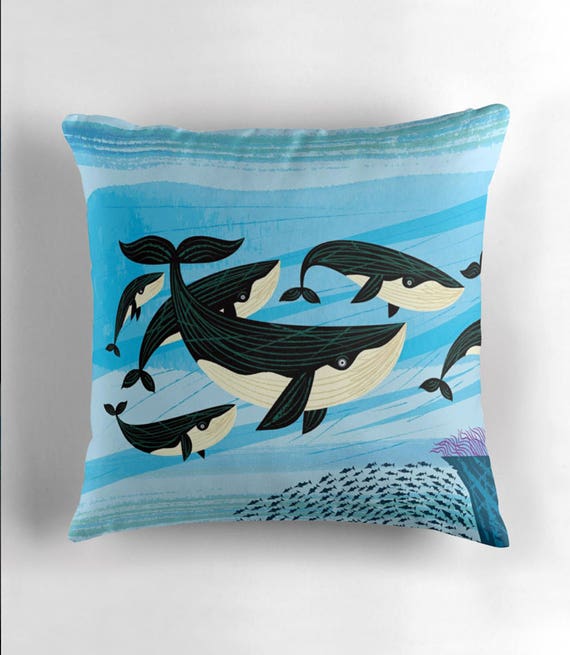 Whale Swim - Throw Pillow / Cushion Cover (16" x 16") by Oliver Lake / iOTA iLLUSTRATION