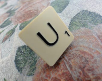 Letter "U" Recycled Scrabble Tile Ring - Adjustable