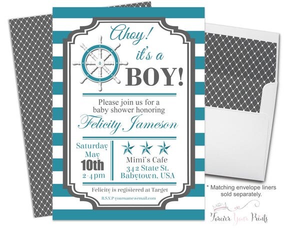 Nautical Baby Shower Invitation - Nautical Baby Shower Invite - Boys Nautical Shower - Baby Boy Shower - Ahoy It's a Boy - Nautical Invite Il_570xn