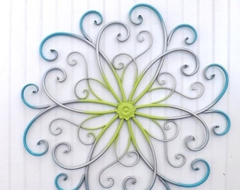 ON SALE Large Metal Wall Art / Bedroom Wall Decor / Turquoise / Silver / Lime / Metal Wall Decor