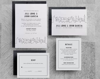 Las Vegas Wedding Invitations, Las Vegas Save the Dates, Skyline, City, Downtown, Buildings, San Francisco, New York, Seattle, Washington DC