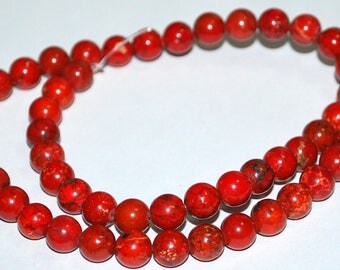 Half Strand 8mm Dark Orange Magnesite Howlite Gemstone Beads - 25 beads