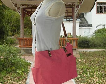 On Sale 20% off Unisex tote messenger bag, leather strap travel bag in red, tote bag leather straps, large diaper bag, name tag bags persona