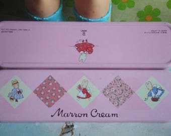 Vintage Marron Cream Pencil Tin Case. Rare. From Sanrio. Made in Japan. 1987. Bubble Gum Pink. Kawaii. Slim Pencil Case.
