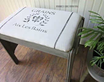 Farmhouse Style Bench~ Grain Sack~ Feed Sack~Vintage~French Country