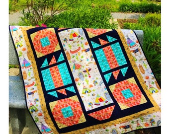 Baby Quilt Kit - Tee Pee Town by Little Louise Designs - Pow Wow Fabric by Exclusively Quilters.