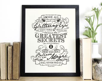 Roald Dahl Quote Print - Inspirational Screen Print - Black and White Wall Art - Typography by Chatty Nora - Believe in Magic