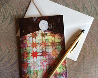 Note Cards - Quilted Woman - Christmas Quilt