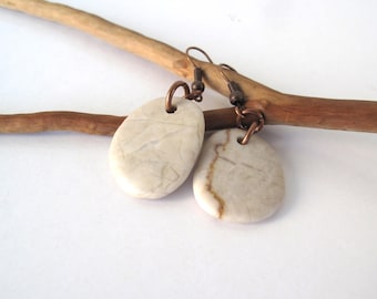 Beach Stone Earrings Mediterranean Pebble Jewelry Natural Stone Rock River Stone Earrings Copper A LA CREAM