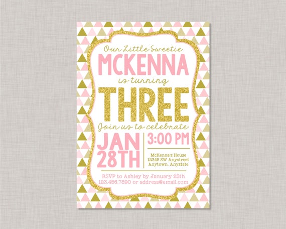 Pink and Gold Birthday Invitation, Pink and Gold Invitation, Gold Glitter Invitation, Sparkle and Shine Invitation, Sparkle and Shine Invite Il_570xn