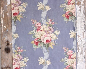 Pink Cabbage Rose Floral Vintage Barkcloth Fabric Drapes Drapery Panel Curtains