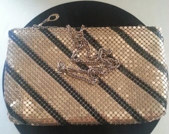 Now On Sale Vintage Gold & Black Metal Mesh Clutch Purse ** Mad Men Mod Mid Century Modern Collectible Handbag ** Made In Hong Kong **
