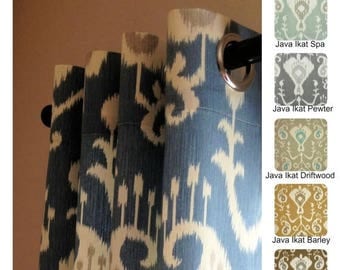 SALE Java Ikat Grommet Curtains Drapery Panels 63 72 84 96 108 or 120 Long by 24 or 50 Wide