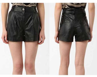Black High Waist Leather Shorts // SM // M