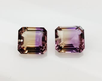 One pairs natural bi color ametrine drilled 14 cts, 12x11.50mm-11.50x11.50mm