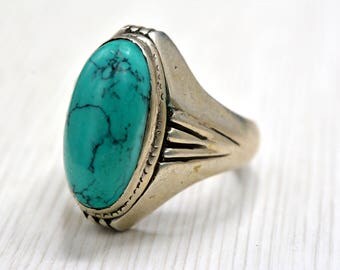 Sterling Silver ring , Vinatge Ring , Green stone, size11 , men ring, turquoise Gemstone , Ethnic Ring , Gift