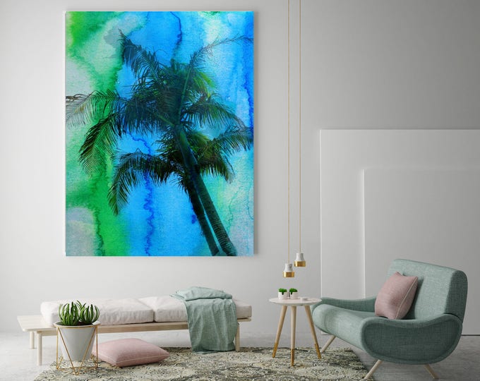 Tropical beauty- Palm Tree. Extra Large Blue Green Palms Canvas Art Print up to 72" by Irena Orlov