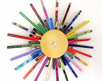 Sunburst Wall Clock, Paper Clock, Eco Friendly Decor, Recycled Art, Home and Living, Unique Gift