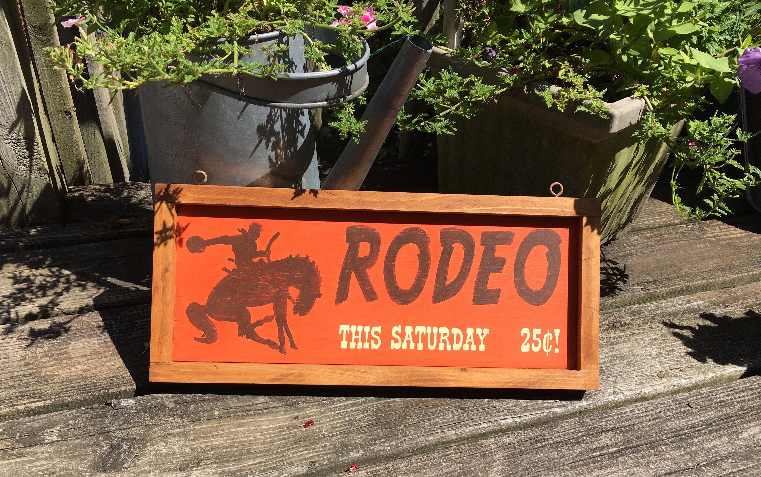 RODEO sign/cowboy sign/rustic sign/hand painted sign/orange