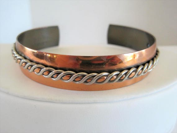 Copper Cuff - Mixed Metal Braid - Boho Bracelet
