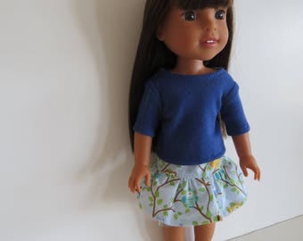 Made To Fit Like 14.5" Wellie Wishers Doll Clothes: Doll Cotton Skirt and Cotton Knit Top; Skirt for Wellie Wishers Doll