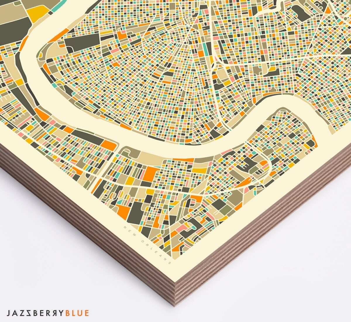 NEW ORLEANS MAP Ready to Hang Wood Print Wall Art for the