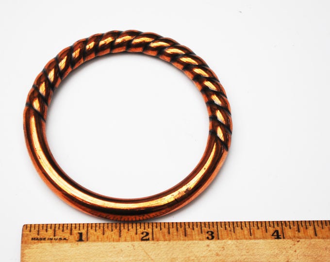 Boho copper bangle -Hollow copper -Ribbed stripped - modern bracelet