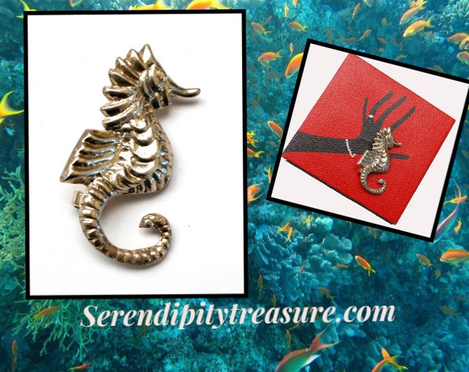 Silver sea Horse brooch - Silver plated - Figurine sea life pin