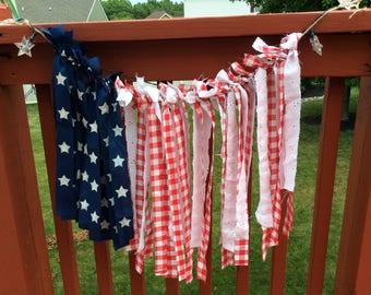 Shabby patriotic rag flag garland