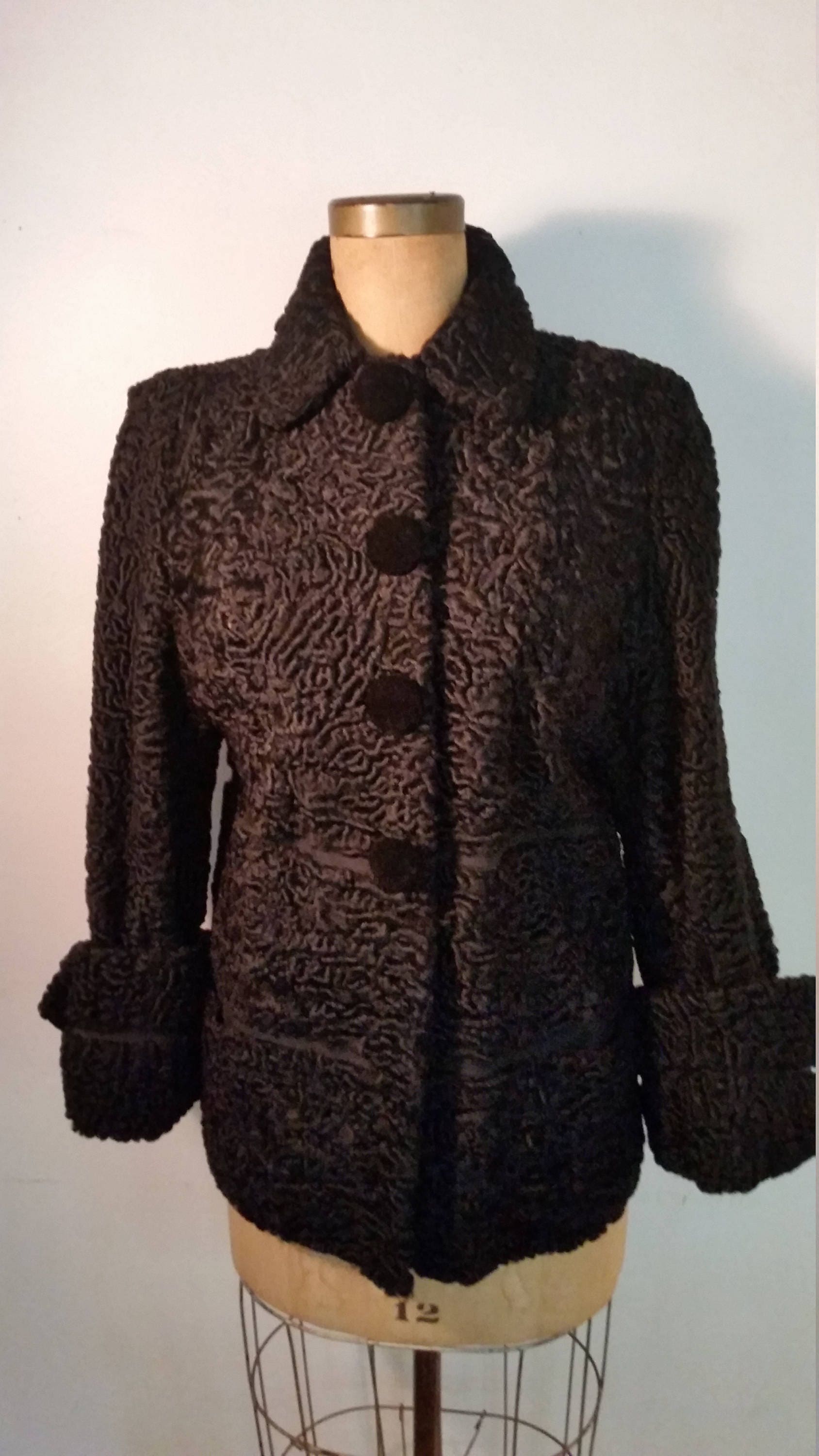 Vintage Persian Lamb Jacket 1950's Fur Coat With Large