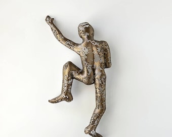 Metal wall art, Climbing man sculpture, Housewarming gift, wire mesh sculpture, Contemporary art