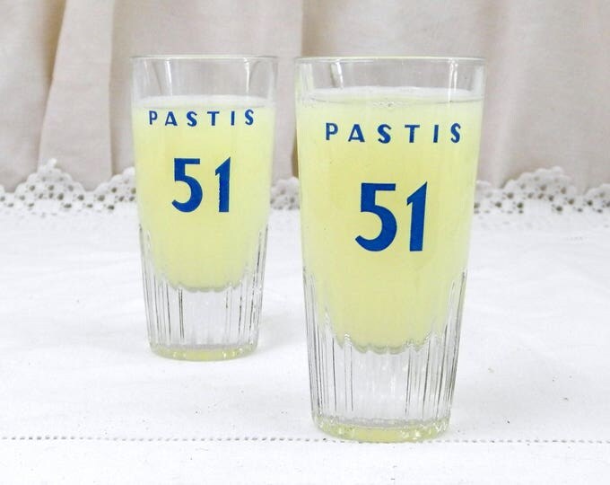 Set 2 Small Vintage French Pastis 51 Glasses, Retro French Cote D'Azur Bistro Decor, Pair Anisette Aperitif Momie or Momiette Glasses